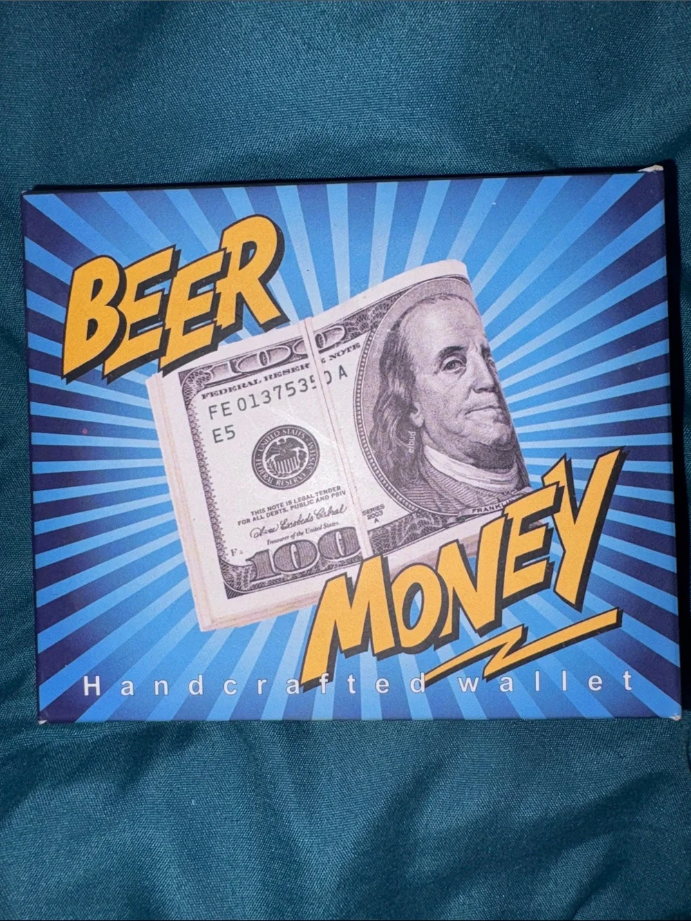Funny Wallet - Beer Money Vegan Leather Wallet - bifold Ben Franklin
